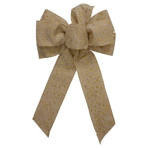 Northlight Glittered Polka Dots 6-Loop Burlap Christmas Bow Decoration - 9" x 14" - 1 of 3