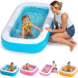 Jasonwell 2-in-1 Inflatable Kiddie Pool 65"x39"x10", Soft Cushioned Floor, Handles, Drain, Shallow Rectangular Pool for Kids 2+, Summer Blue - 1 of 4