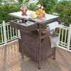 40.5" Outdoor Grill Cart with Stainless Steel Top and Drop Leaf, Wood Rolling BBQ Prep Station with Drawer, Shelf & Towel Rack - ModernLuxe - 2 of 4