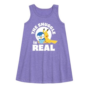- Pokémon - The Snuggle Is Real Pikachu And Piplup Graphic Sleeveless Aline Dress - 1 of 3