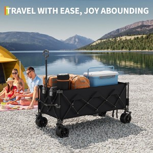 TROPOW Collapsible Utility Wagon Cart with All Terrain Wheels, Heavy Duty Foldable Beach Wagon, Portable Cart for Groceries Sand Camping, Blue - 1 of 4
