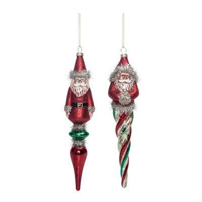 Transpac Glass Shimmer Santa Drop Ornament Set of 2 Christmas Home Decorations