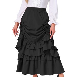 INSPIRE CHIC Women's Steampunk Ruffle Layered Maxi Skirt - 1 of 4