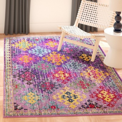 Elegant Monaco 59'' Rectangular Purple Multi Geometric Area Rug