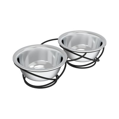 Modern Tall Metal Elevated Dog Bowl with Natural Wood Top - Black - Boots 