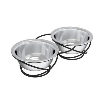 Set of 2 Elevated Dog Bowls - Stainless-Steel 40-Ounce Food and Water Bowls for Dogs and Cats in a Raised 3.5-Inch-Tall Decorative Stand by PETMAKER