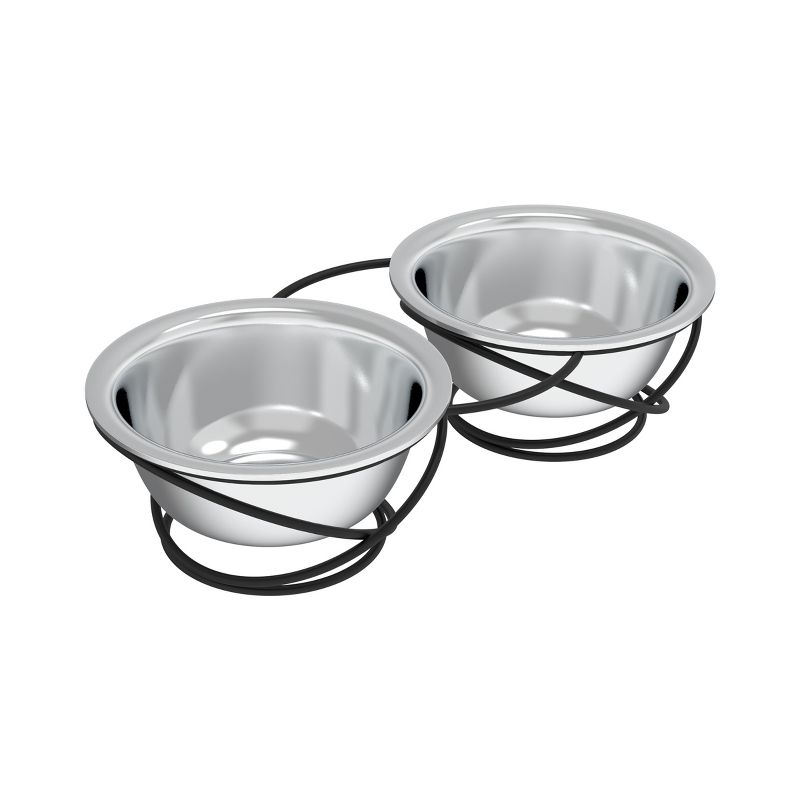 Set of 2 Elevated Dog Bowls - Stainless-Steel 40-Ounce Food and Water Bowls for Dogs and Cats in a Raised 3.5-Inch-Tall Decorative Stand by PETMAKER, 1 of 9
