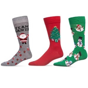 MeMoi Men's 3 Pair Pack Holiday Novelty Crew Socks Black 10-13 - 1 of 3