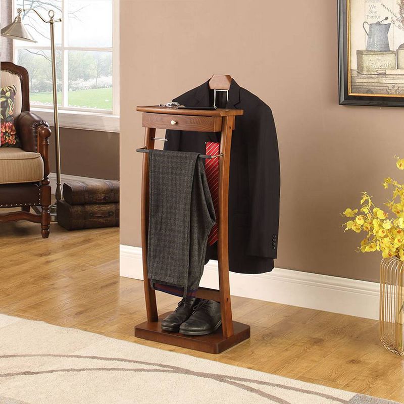Kingsman Suit with Drawer Top Tray Contour Hanger Trouser Bar Valet Stand Walnut - Proman Products, 5 of 6