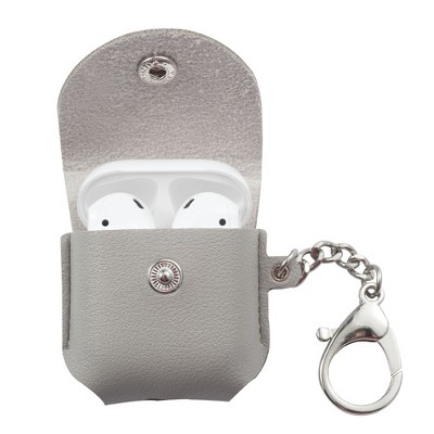 Insten Cute Leather Case Compatible with AirPods 1 & 2 - Protective Skin Cover with Keychain, Gray