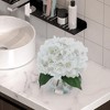 EcoSummer 2PCS Artificial Hydrangea Flowers in Glass Vase, 8" Silk Fake Flowers Home Table Decor, White. - 2 of 4