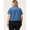 Women's Plus Size Denim Button Front Crop Short Sleeve Trucker Jean Jackets - Agnes Orinda - 4 of 4