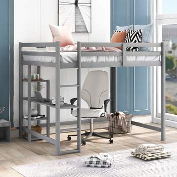 Full Size Loft Bed with Built-in Desk and Shelves - ModernLuxe