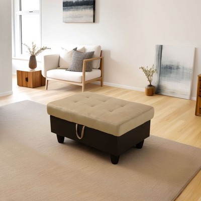 DOMETOUR Brown Lint Fabric & PVC Storage Ottoman-Upholstered Footrest Bench with Hidden Compartment for Living Room, Bedroom, or Entryway