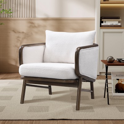 Hrinhom 27“W Faux Shearling Accent Chair, Upholstered Armchair With Wood Legs