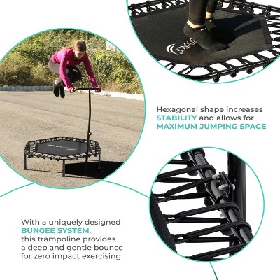 Kids' 50 Inch Black Hexagonal Fitness Trampoline with Handrail