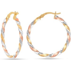 925 Sterling Silver Hoop Earrings | 14K Gold-Plated Three-Tone Twisted Earring Jewelry | Light-Weight Italian Design Click-Top Hoop Earrings for Women - 1 of 4
