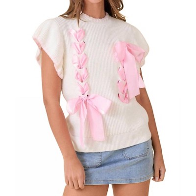 Women's Weave Ribbon Bow Sweater - Main Strip