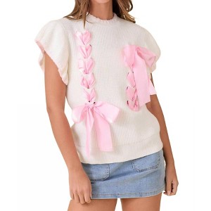Women's Weave Ribbon Bow Sweater - Main Strip - 1 of 4