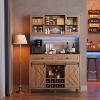 72" Farmhouse Bar Cabinet - Sliding Barn Door, LED Lights & Charging Station, 8 Shelves for Dining Room - 4 of 4