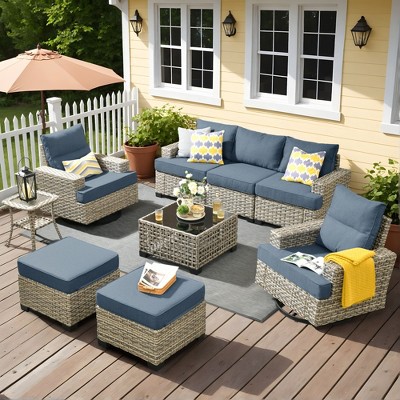 XIZZI Versatile Outdoor Rattan Sectional Sofa Set Collection, 8/9/10-Piece Set w/ Comfy Swivel Chairs, Perfect for Patio Relaxation and Entertaining
