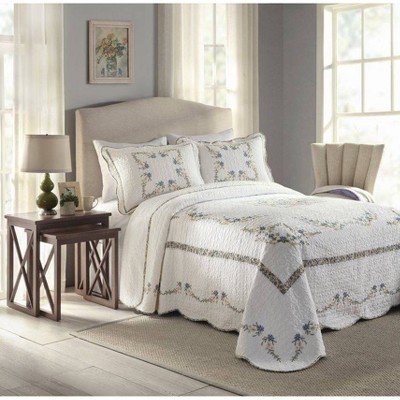 Heather King Size White and Blue Embroidered Cotton Sham