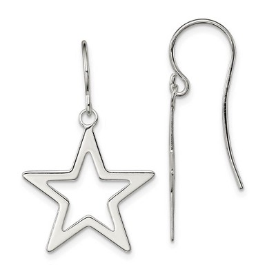 Black Bow Jewelry 20mm Polished Open Star Dangle Earrings in Sterling Silver