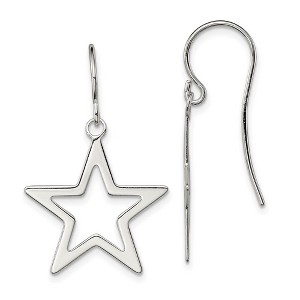 Black Bow Jewelry 20mm Polished Open Star Dangle Earrings in Sterling Silver - 1 of 4