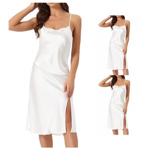 INSPIRE CHIC Womens Satin Nightdress Slit Nightgown Sleeveless Backless Silky Midi Sleepwear - 1 of 4
