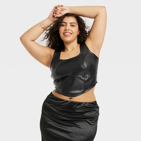 Women's Faux Leather Bralette - Colsie™ Black XS