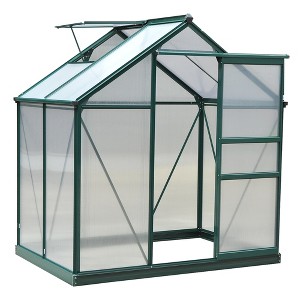 Outsunny Polycarbonate Greenhouse, Heavy Duty Outdoor Aluminum Walk-in Green House Kit with Vent & Door for Backyard Garden - 1 of 4