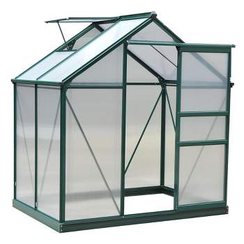 Outsunny 6' x 4' x 7' Polycarbonate Greenhouse, Heavy Duty Outdoor Aluminum Walk-in Green House Kit with Vent & Door for Backyard Garden, Green