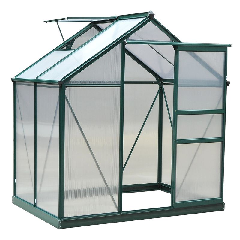 Outsunny 6' x 4' x 7' Polycarbonate Greenhouse, Heavy Duty Outdoor Aluminum Walk-in Green House Kit with Vent & Door for Backyard Garden, Green, 1 of 13