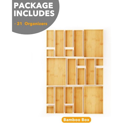 SpaceAid 21-Piece Bamboo Drawer Organizer Set – Multi-Use Divider Bins for Kitchen, Bathroom, Office, and Makeup Storage, Natural — фото 6