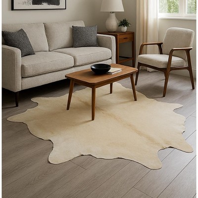 Home Mart Goods 6' x 7' Feet Beige Cowhide Handmade Soft Large Cow Hide Cow Skin Leather Animal Area Rug