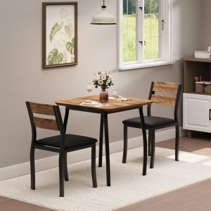 3 Piece Dining Table Set for 2, Farmhouse Kitchen Table and Upholstered Chair, Metal Frame Square Dining Room Furniture - 1 of 4