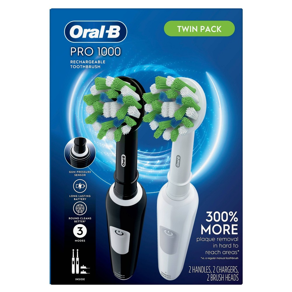 Photos - Electric Toothbrush Oral-B Pro 1000  - Black/White - 2pk 