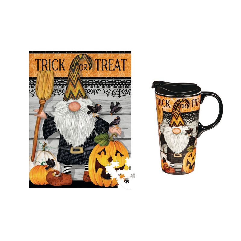 Evergreen 17 OZ Ceramic Cup and Puzzle Gift Set, Trick Or Treat Gnome, 4 of 7