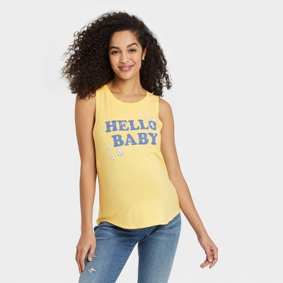 Graphic Hello Baby Maternity Tank Top - Isabel Maternity by Ingrid & Isabel™ Yellow