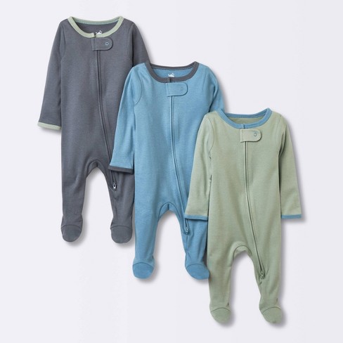 Baby Boys' 3pk Zip-Up Sleep N' Play - Cloud Island™ Sage Green 3-6M