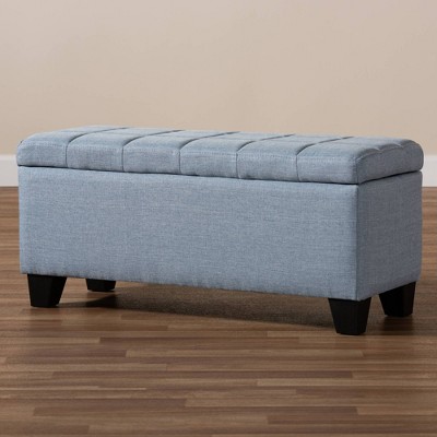 Light Blue Tufted Fabric Storage Ottoman with Black Wood Feet