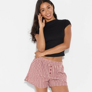Women's Seersucker Plaid Flannel Graphic Boxer Shorts - Burgundy - 1 of 3