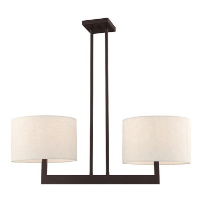 Hayworth Bronze 2-Light Linear Drum Chandelier with Oatmeal Shade