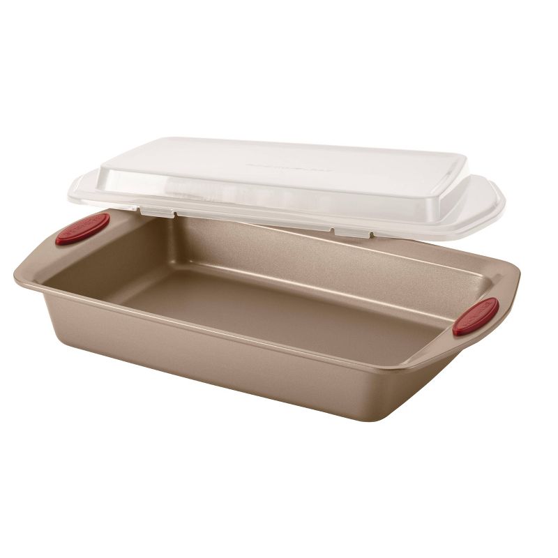 Rachael Ray 10 Piece Nonstick Bakeware Set with Handle Grips - Latte Brown with Cranberry Red, 4 of 14