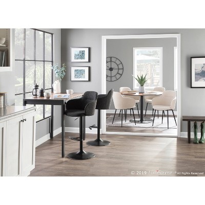 Boyne Adjustable Black Metal Swivel Barstools with Dark Grey Fabric - Set of 2