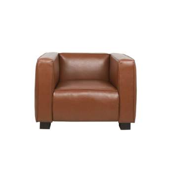 Goyette Contemporary Faux Leather Club Chair Cognac Brown/Dark Walnut - Christopher Knight Home
