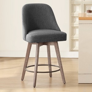 Bekrvio Counter Height Bar Stools, 26" Mid-Century Swivel Barstools with Backs - Linen Upholstered Wood Legs, Kitchen Island Counter Chairs - 1 of 4