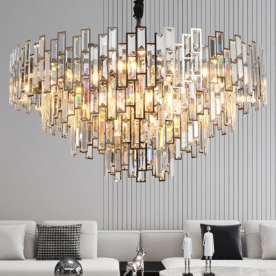 31.5" Modern Chandelier 19-Light 4-Tier Black Round K9 Crystal Chandelier