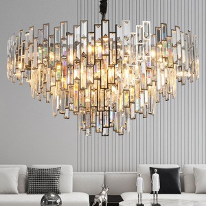 31.5" Modern Chandelier 19-Light 4-Tier Black Round K9 Crystal Chandelier - 1 of 4