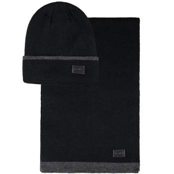 Levi's Men's Waffle Knit Beanie Hat And Plaid Scarf Set - Black/dry ...